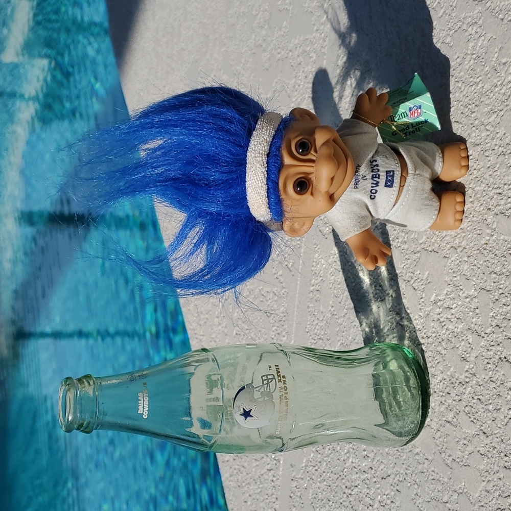 Dallas Cowboys Troll Doll & Super Bowl 27 Coca Cola bottle memorabilia